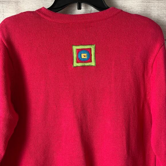 Bechamel Pink Knit Cardigan Sweater Colorful Geometric Squares Button Up Medium - Picture 6 of 16